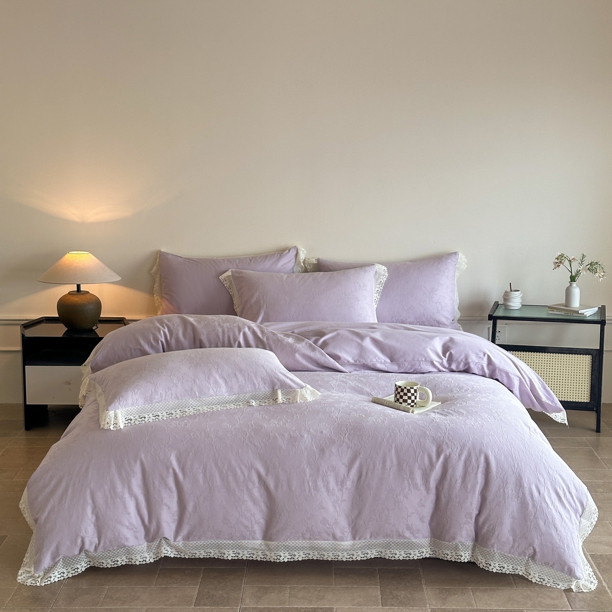 91家纺网 家纺一手货源 找家纺 （总）格里芬家纺 2026新款花边款60S全棉水洗立体浮雕提花四件套