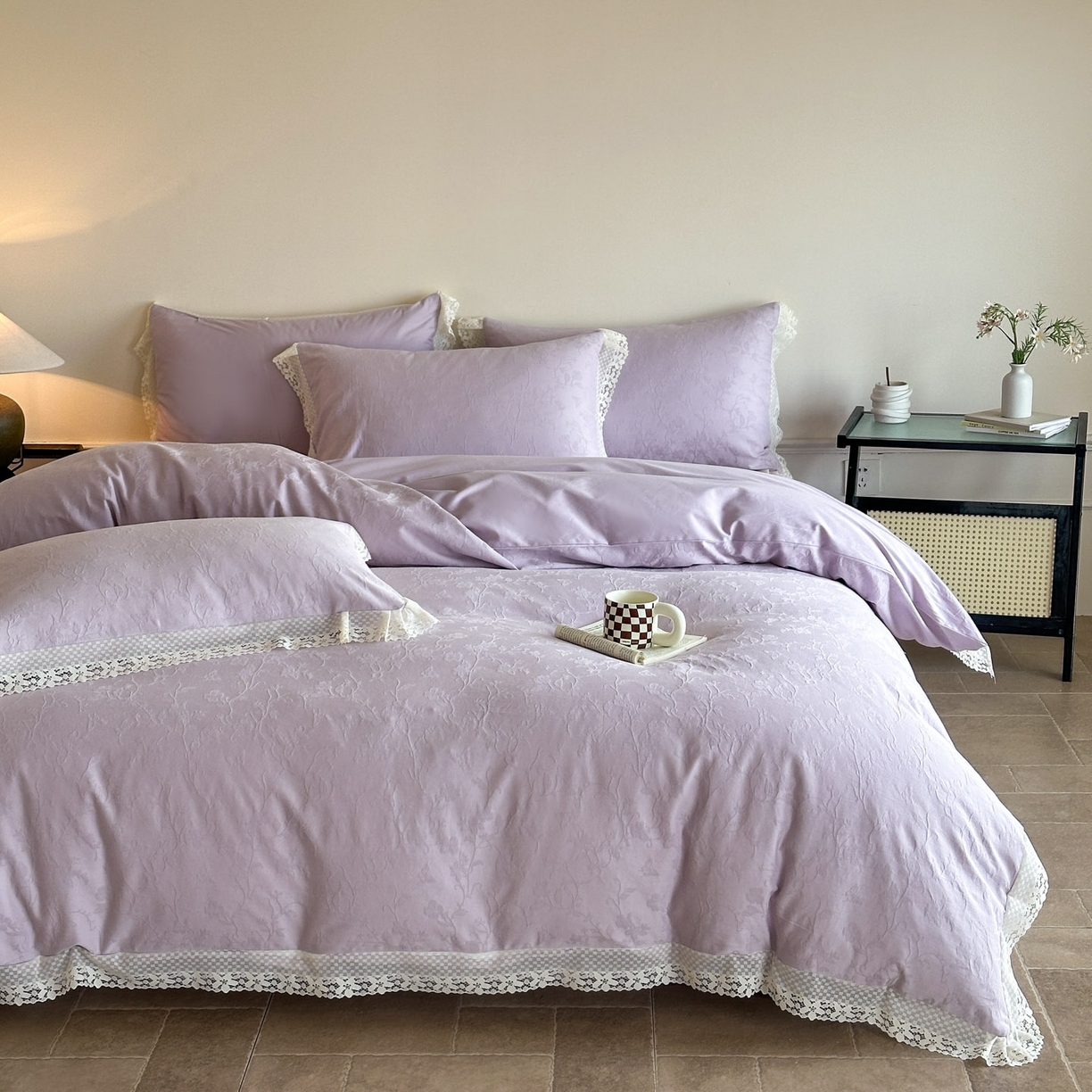 91家纺网 家纺一手货源 找家纺 （总）格里芬家纺 2026新款花边款60S全棉水洗立体浮雕提花四件套