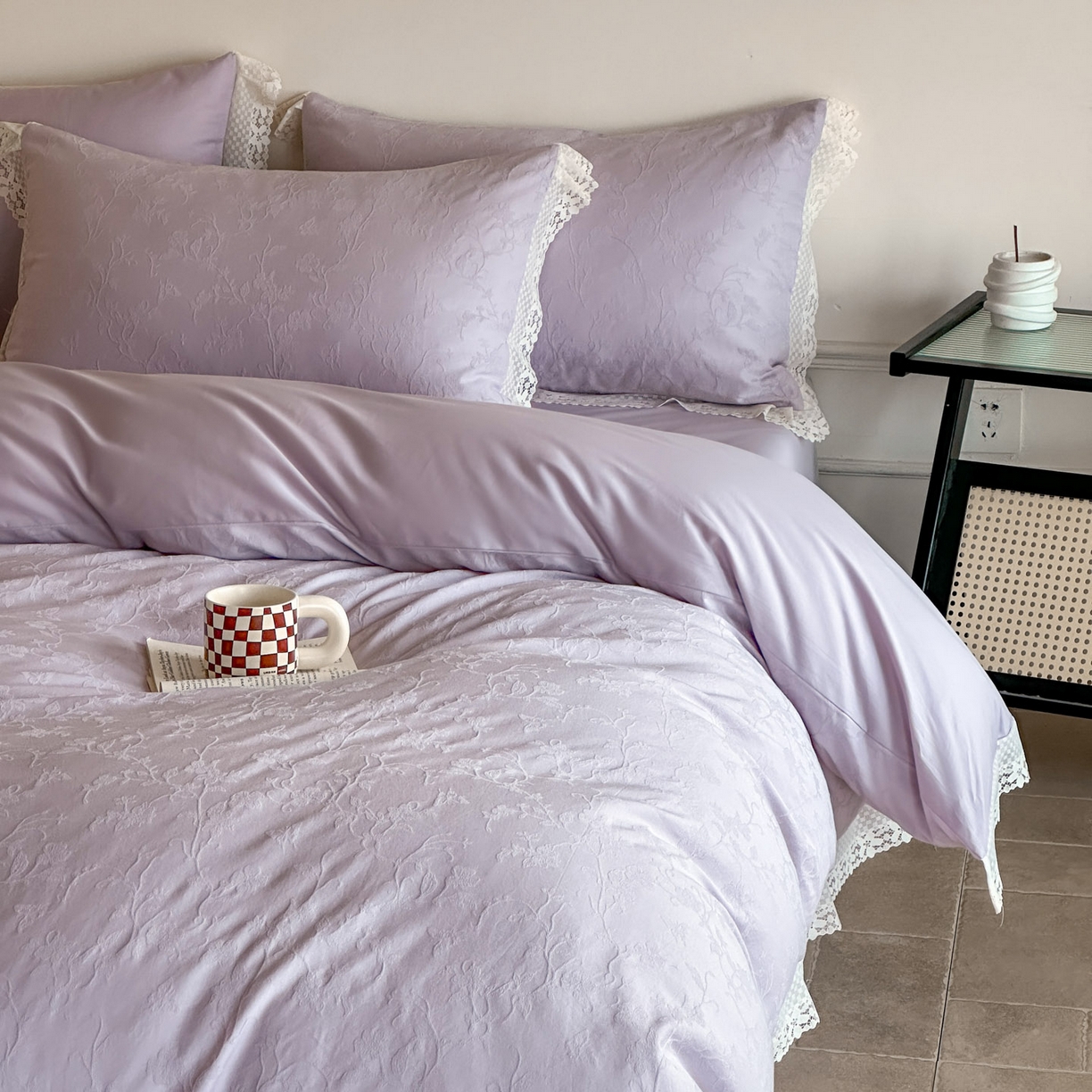 91家纺网 家纺一手货源 找家纺 （总）格里芬家纺 2026新款花边款60S全棉水洗立体浮雕提花四件套