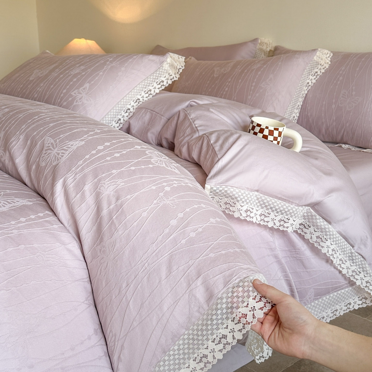 91家纺网 家纺一手货源 找家纺 （总）格里芬家纺 2026新款花边款60S全棉水洗立体浮雕提花四件套