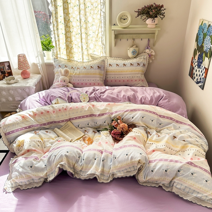 91家纺网 家纺一手货源 找家纺 （总）富米莱（原臻工厂） 2026新款A类仿棉古法水洗棉法式全棉花边四件套