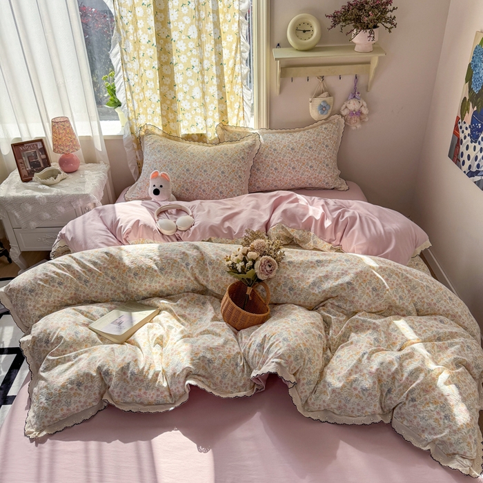 91家纺网 家纺一手货源 找家纺 （总）富米莱（原臻工厂） 2026新款A类仿棉古法水洗棉法式全棉花边四件套