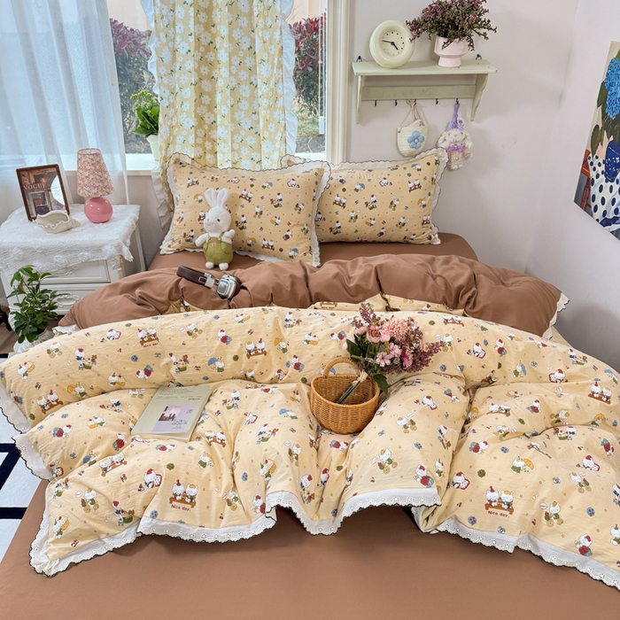 91家纺网 家纺一手货源 找家纺 （总）富米莱（原臻工厂） 2026新款A类仿棉古法水洗棉法式全棉花边四件套