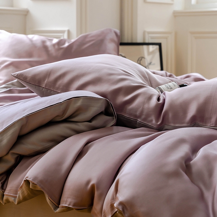 91家纺网 家纺一手货源 找家纺 （总） 沐晴家纺 2026春夏新款纯色兰精天丝四件套双拼单被套单床笠床单枕套