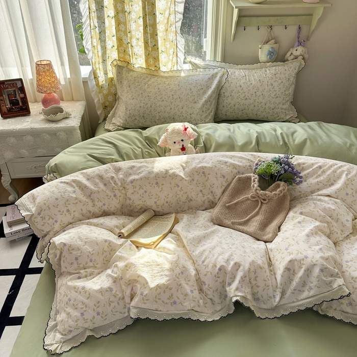 91家纺网 家纺一手货源 找家纺 富米莱（原臻工厂） 2026新款A类仿棉古法水洗棉法式全棉花边四件套春日絮语