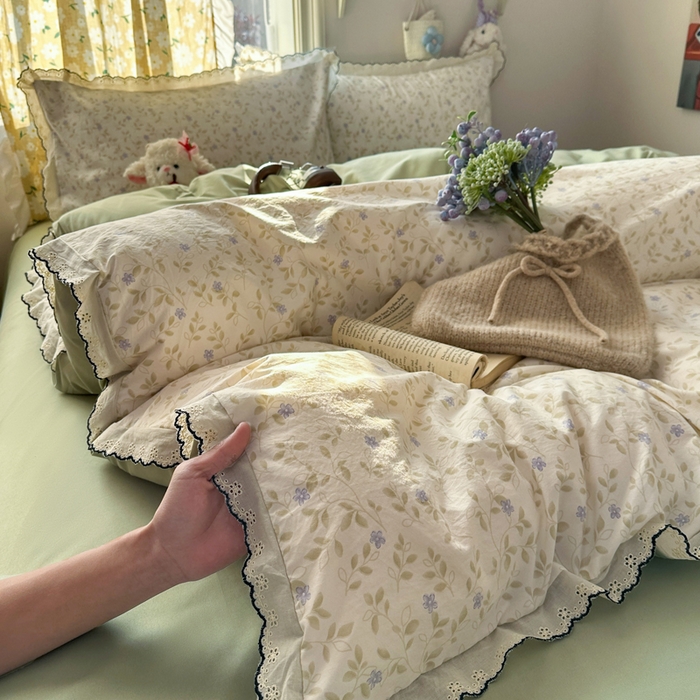 91家纺网 家纺一手货源 找家纺 富米莱（原臻工厂） 2026新款A类仿棉古法水洗棉法式全棉花边四件套春日絮语