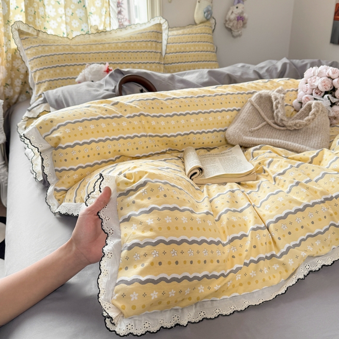 91家纺网 家纺一手货源 找家纺 富米莱（原臻工厂） 2026新款A类仿棉古法水洗棉法式全棉花边四件套海盐奶酪