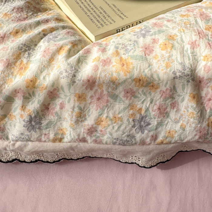 91家纺网 家纺一手货源 找家纺 富米莱（原臻工厂） 2026新款A类仿棉古法水洗棉法式全棉花边四件套花千朵