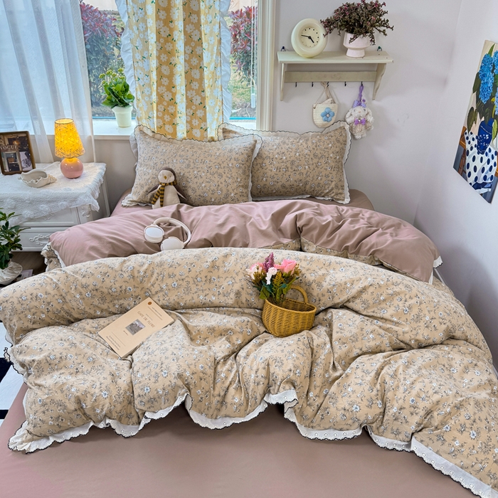 富米莱（原臻工厂） 2026新款A类仿棉古法水洗棉法式全棉花边四件套美式