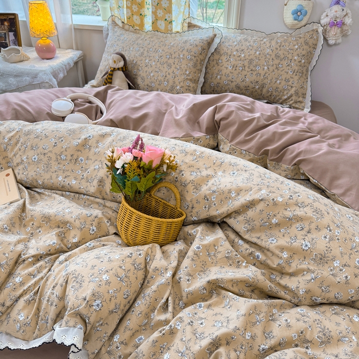 91家纺网 家纺一手货源 找家纺 富米莱（原臻工厂） 2026新款A类仿棉古法水洗棉法式全棉花边四件套美式