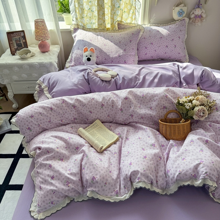 91家纺网 家纺一手货源 找家纺 富米莱（原臻工厂） 2026新款A类仿棉古法水洗棉法式全棉花边四件套水晶葡萄