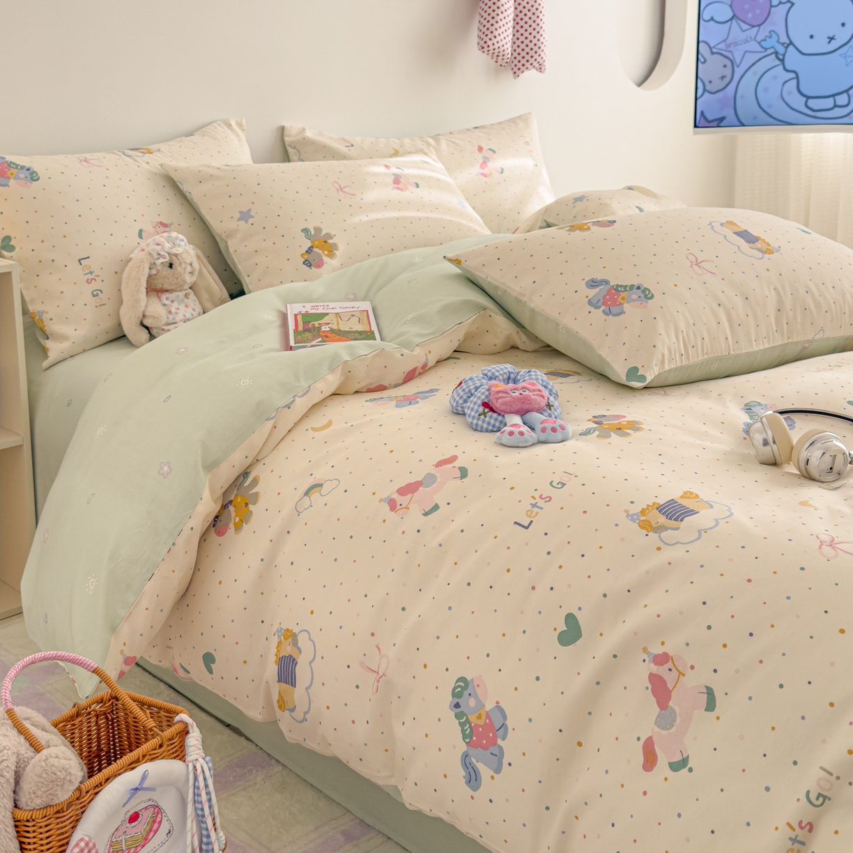 91家纺网 家纺一手货源 找家纺 （总）沐辰 2026新款13070全棉纯棉印花四件套-萌趣