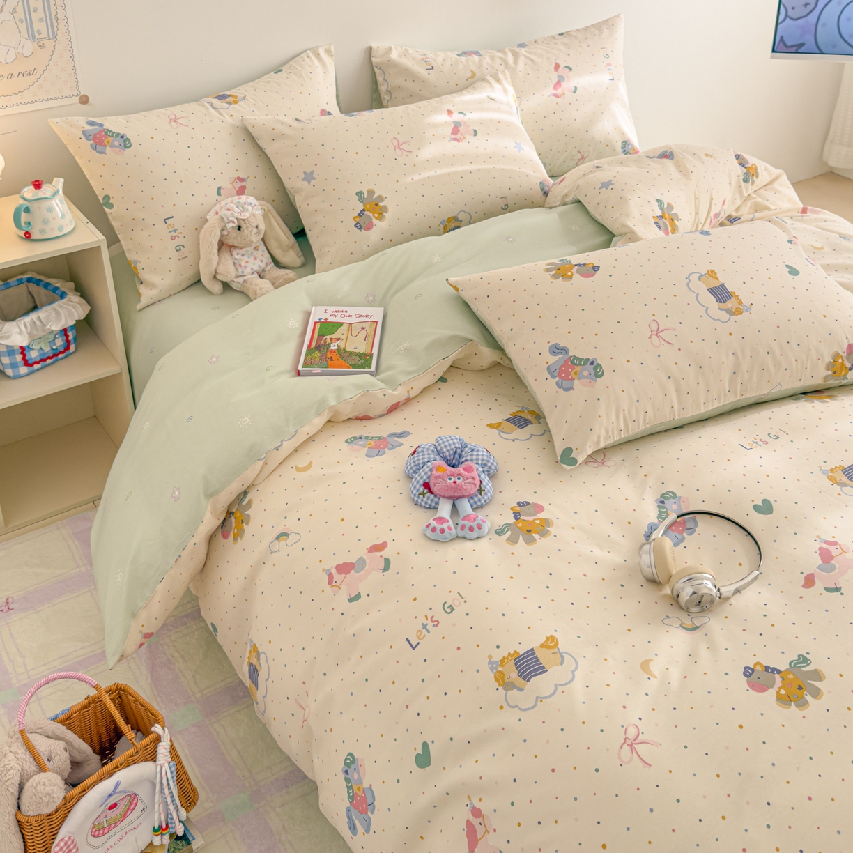 91家纺网 家纺一手货源 找家纺 （总）沐辰 2026新款13070全棉纯棉印花四件套-萌趣