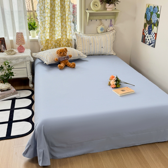 91家纺网 家纺一手货源 找家纺 富米莱（原臻工厂） 2026新款A类仿棉古法水洗棉法式全棉花边四件套鱼多多