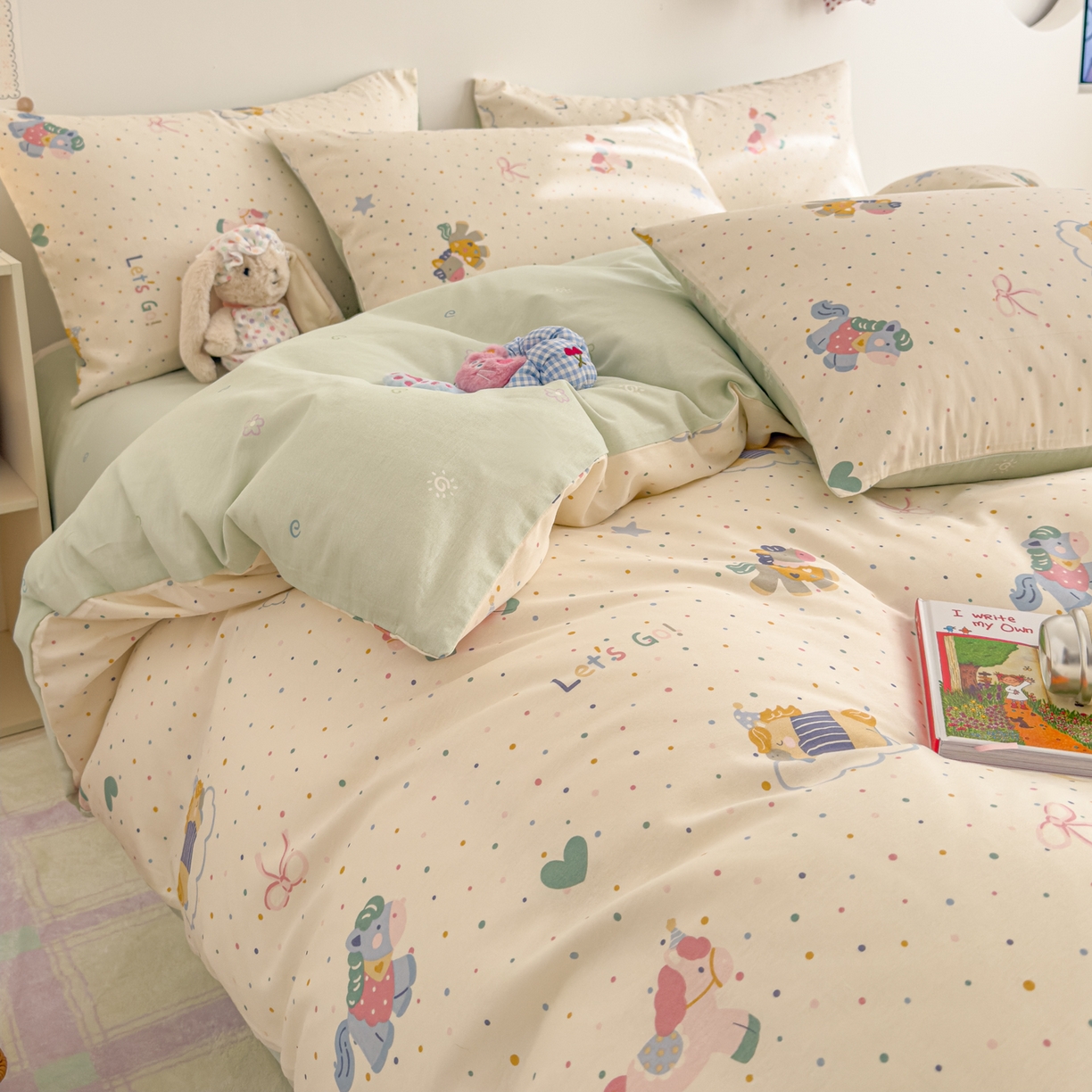 91家纺网 家纺一手货源 找家纺 沐辰 2026新款13070全棉纯棉印花四件套-萌趣 点点小马