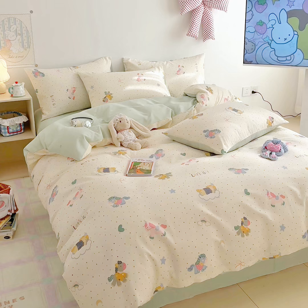91家纺网 家纺一手货源 找家纺 沐辰 2026新款13070全棉纯棉印花四件套-萌趣 点点小马