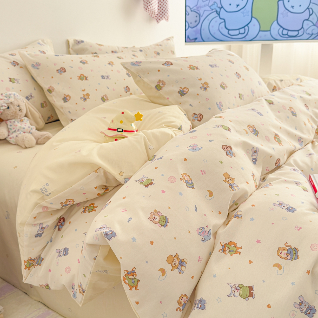 沐辰 2026新款13070全棉纯棉印花四件套-萌趣 动物城