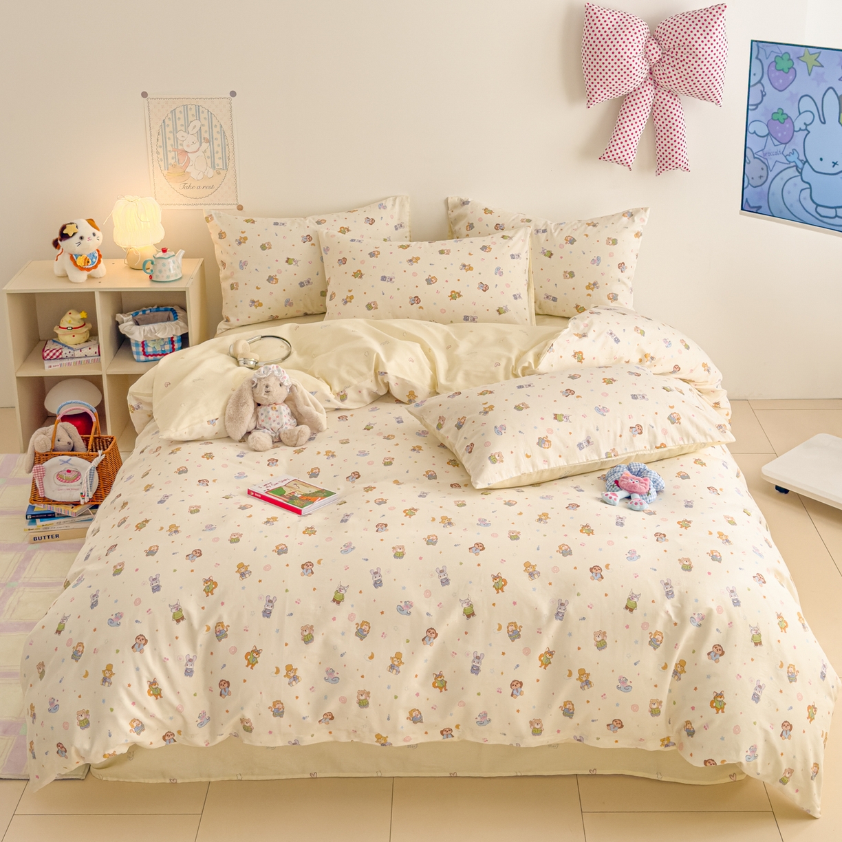 91家纺网 家纺一手货源 找家纺 沐辰 2026新款13070全棉纯棉印花四件套-萌趣 动物城