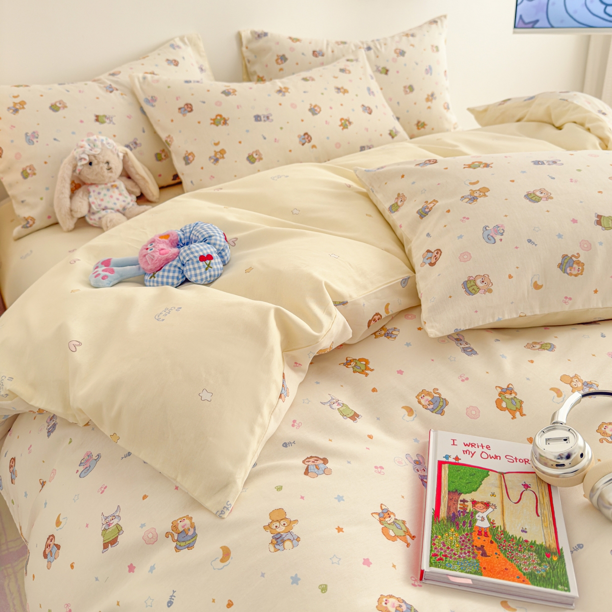 91家纺网 家纺一手货源 找家纺 沐辰 2026新款13070全棉纯棉印花四件套-萌趣 动物城