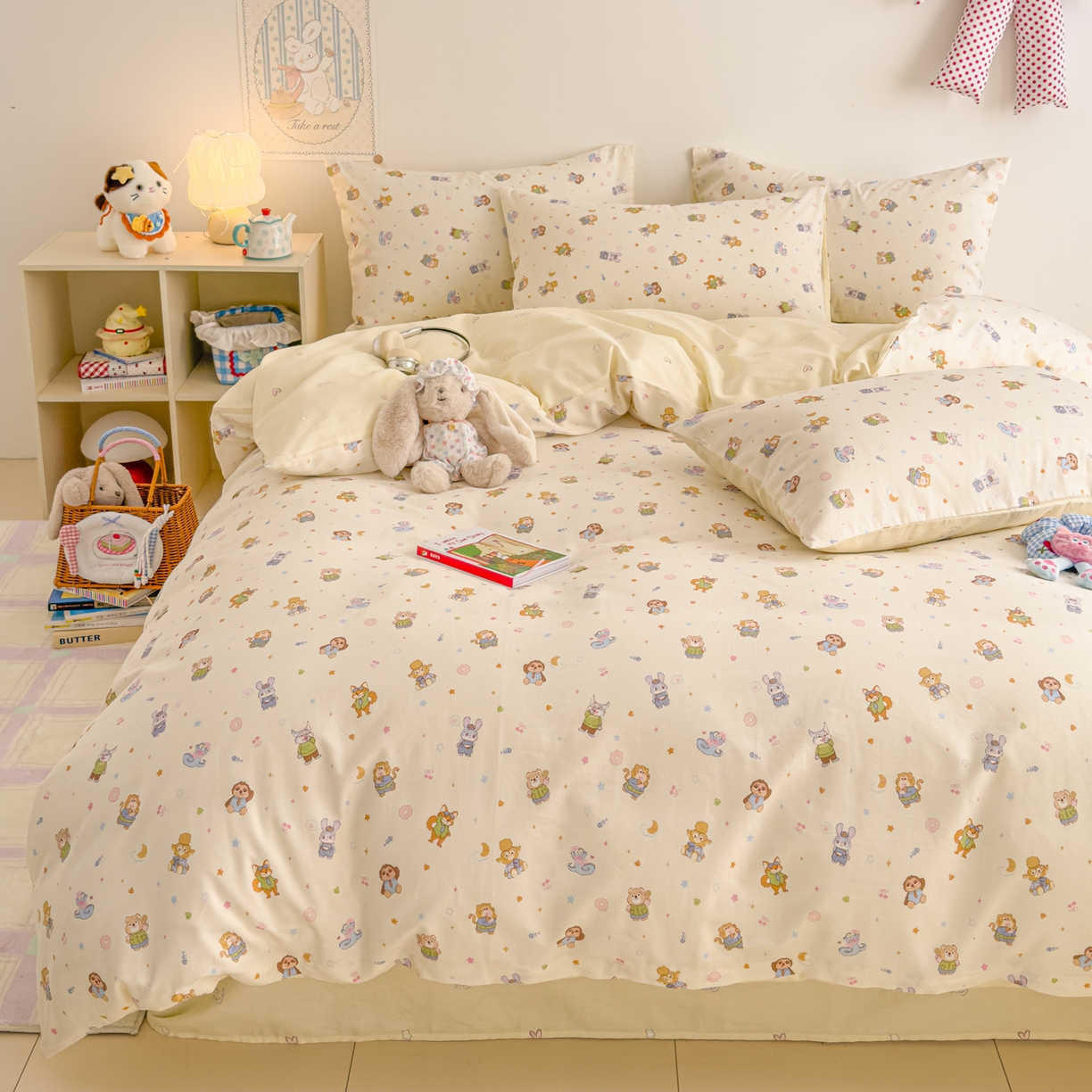 91家纺网 家纺一手货源 找家纺 沐辰 2026新款13070全棉纯棉印花四件套-萌趣 动物城