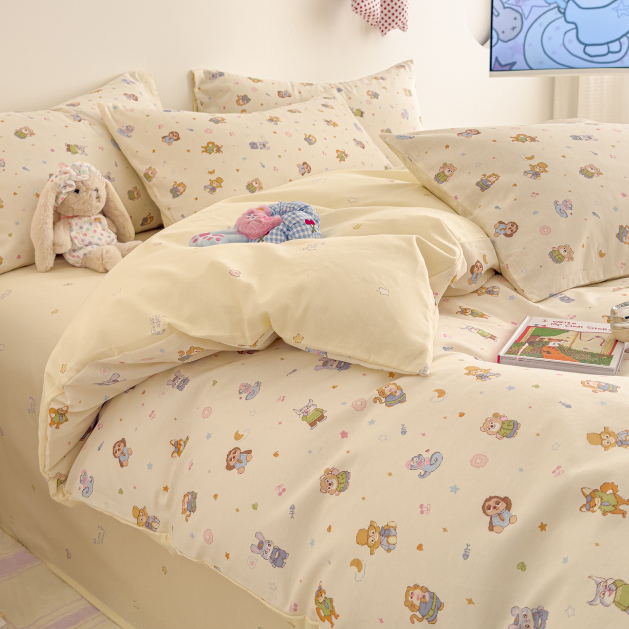 91家纺网 家纺一手货源 找家纺 沐辰 2026新款13070全棉纯棉印花四件套-萌趣 动物城