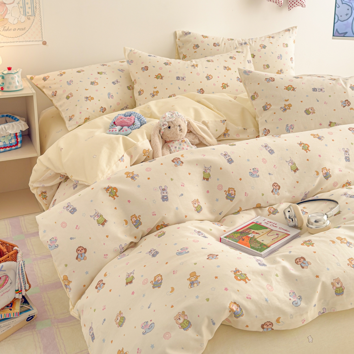 91家纺网 家纺一手货源 找家纺 沐辰 2026新款13070全棉纯棉印花四件套-萌趣 动物城