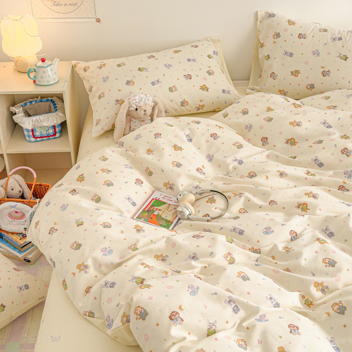 91家纺网 家纺一手货源 找家纺 沐辰 2026新款13070全棉纯棉印花四件套-萌趣 动物城