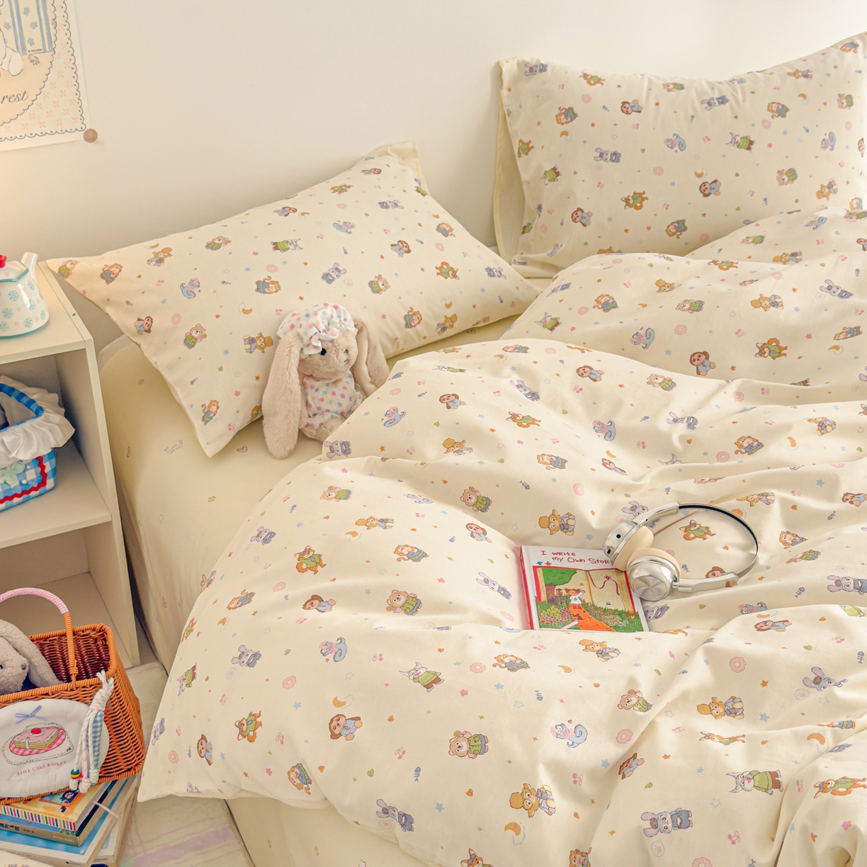 91家纺网 家纺一手货源 找家纺 沐辰 2026新款13070全棉纯棉印花四件套-萌趣 动物城