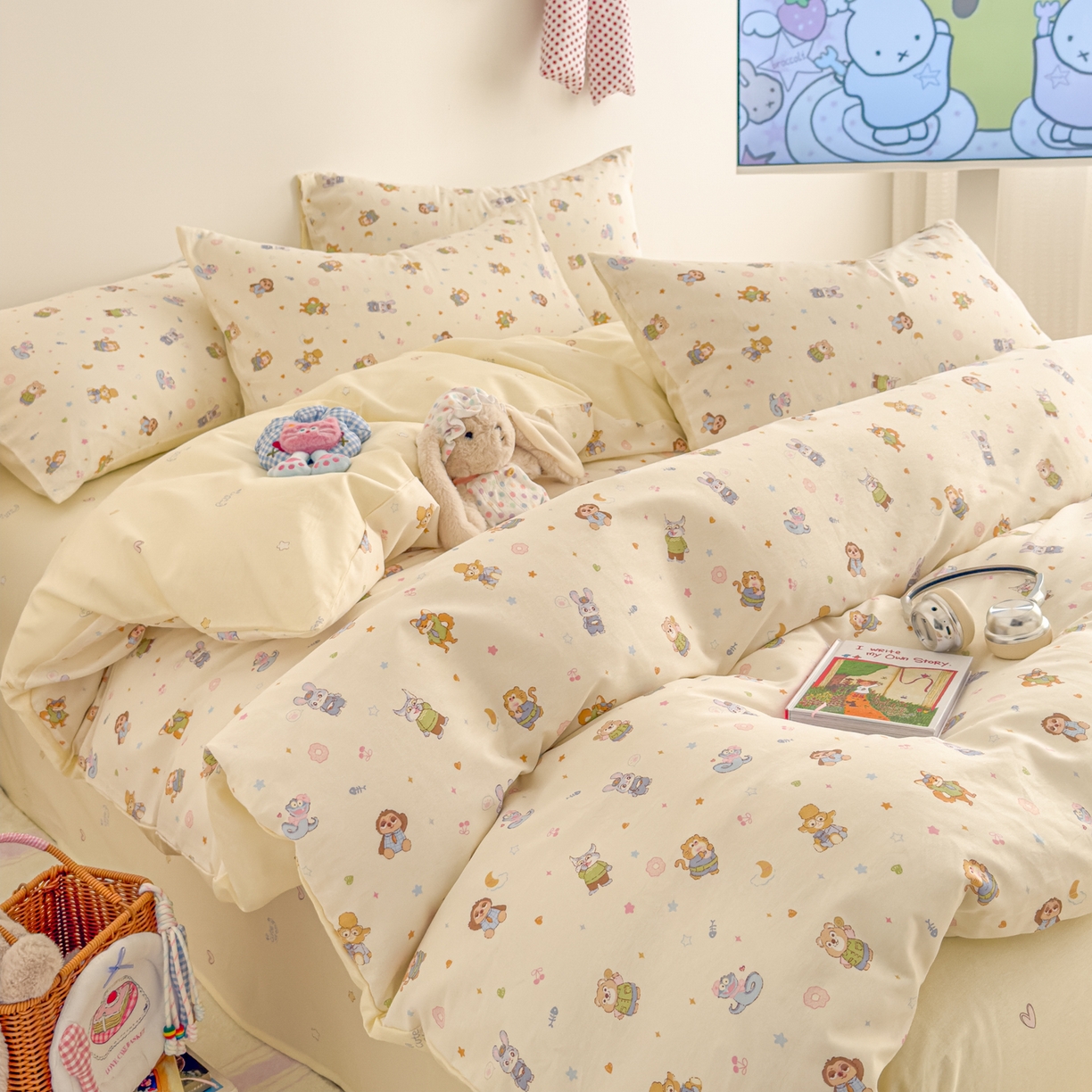 91家纺网 家纺一手货源 找家纺 沐辰 2026新款13070全棉纯棉印花四件套-萌趣 动物城