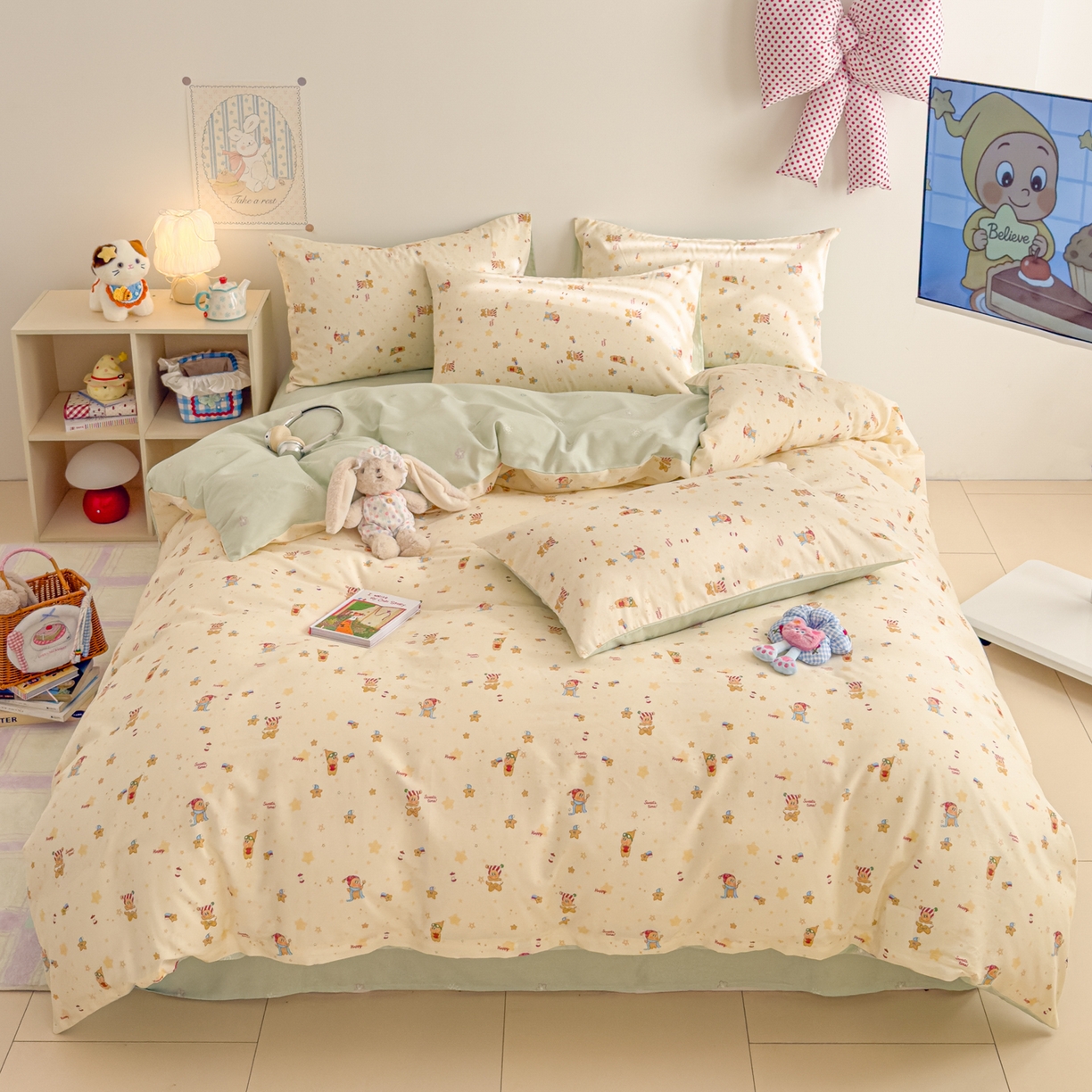 91家纺网 家纺一手货源 找家纺 沐辰 2026新款13070全棉纯棉印花四件套-萌趣 好梦星星