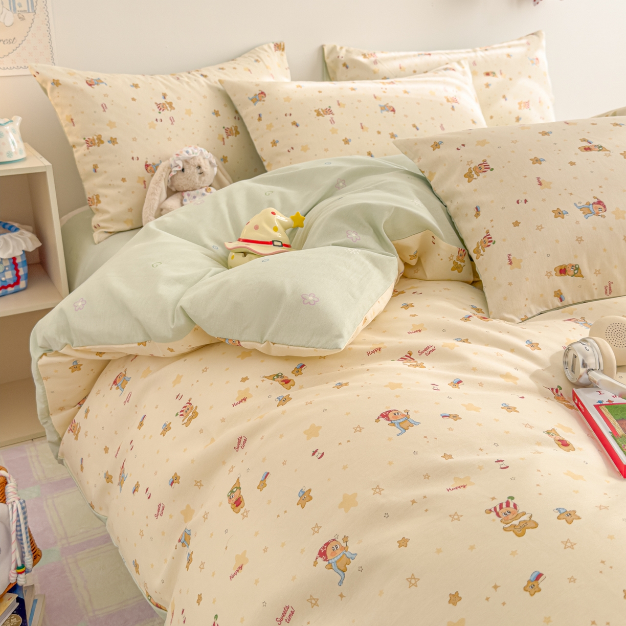 91家纺网 家纺一手货源 找家纺 沐辰 2026新款13070全棉纯棉印花四件套-萌趣 好梦星星