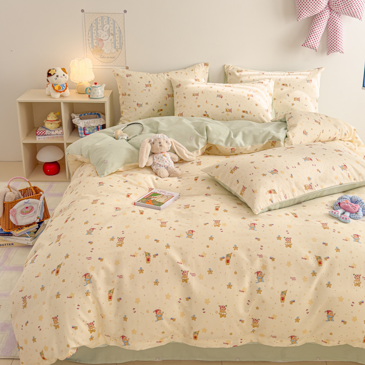 91家纺网 家纺一手货源 找家纺 沐辰 2026新款13070全棉纯棉印花四件套-萌趣 好梦星星