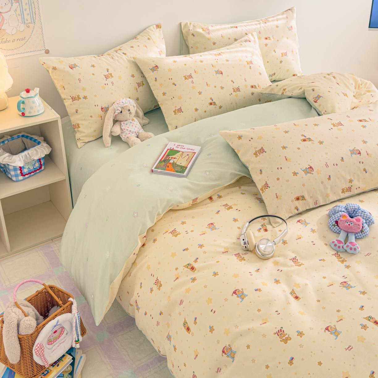 91家纺网 家纺一手货源 找家纺 沐辰 2026新款13070全棉纯棉印花四件套-萌趣 好梦星星