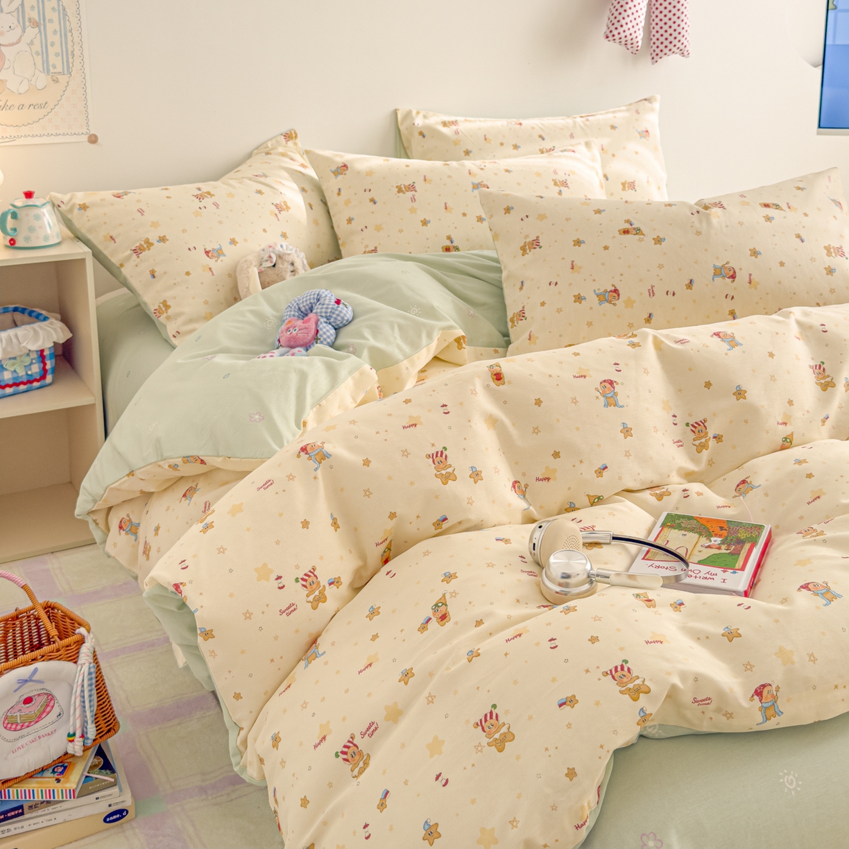 91家纺网 家纺一手货源 找家纺 沐辰 2026新款13070全棉纯棉印花四件套-萌趣 好梦星星