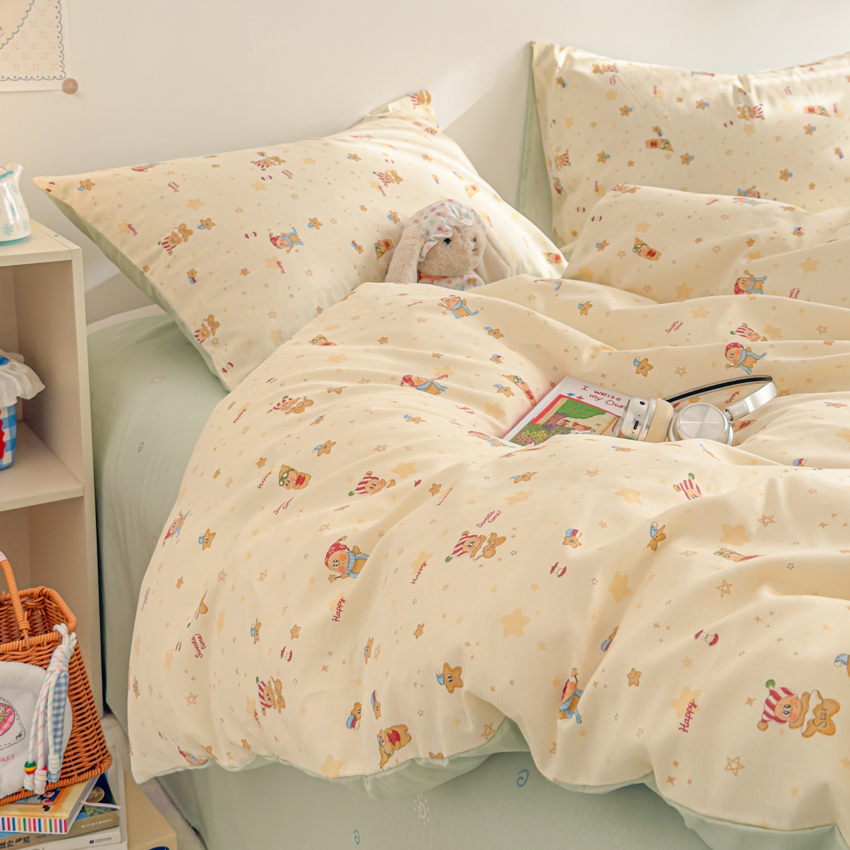 91家纺网 家纺一手货源 找家纺 沐辰 2026新款13070全棉纯棉印花四件套-萌趣 好梦星星