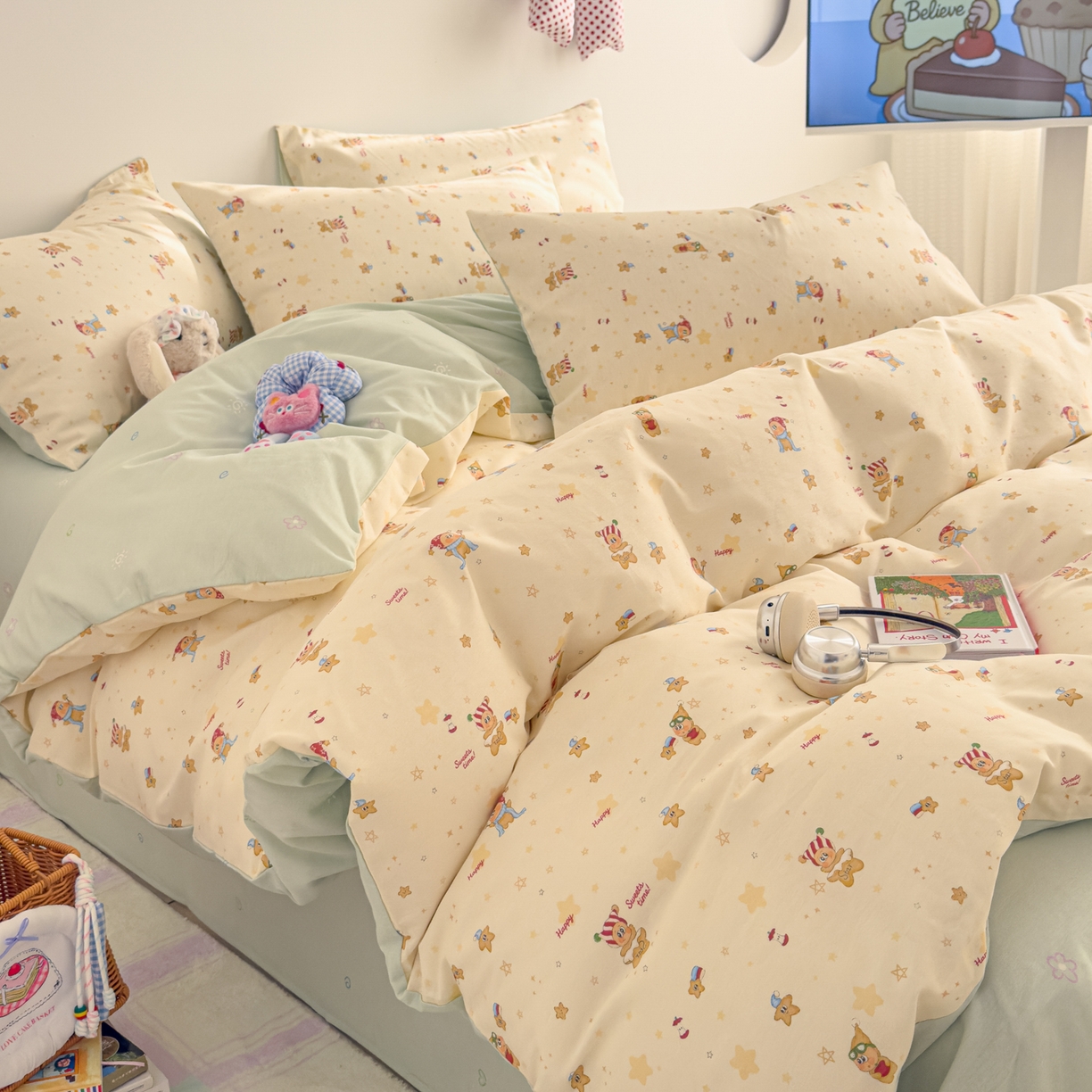 91家纺网 家纺一手货源 找家纺 沐辰 2026新款13070全棉纯棉印花四件套-萌趣 好梦星星