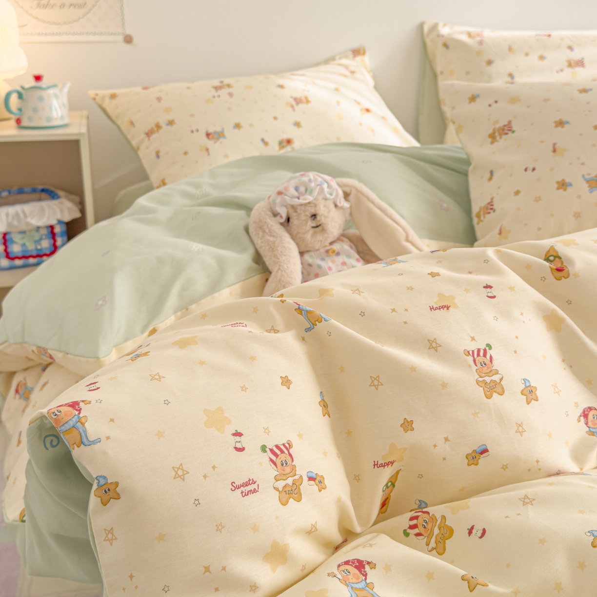 91家纺网 家纺一手货源 找家纺 沐辰 2026新款13070全棉纯棉印花四件套-萌趣 好梦星星