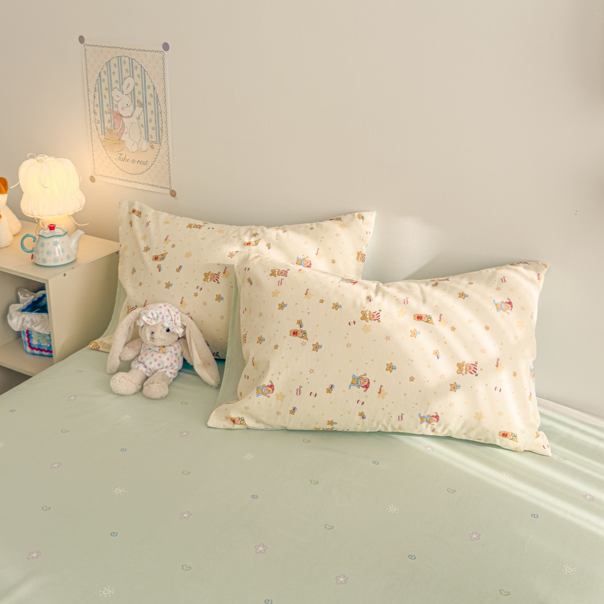 91家纺网 家纺一手货源 找家纺 沐辰 2026新款13070全棉纯棉印花四件套-萌趣 好梦星星