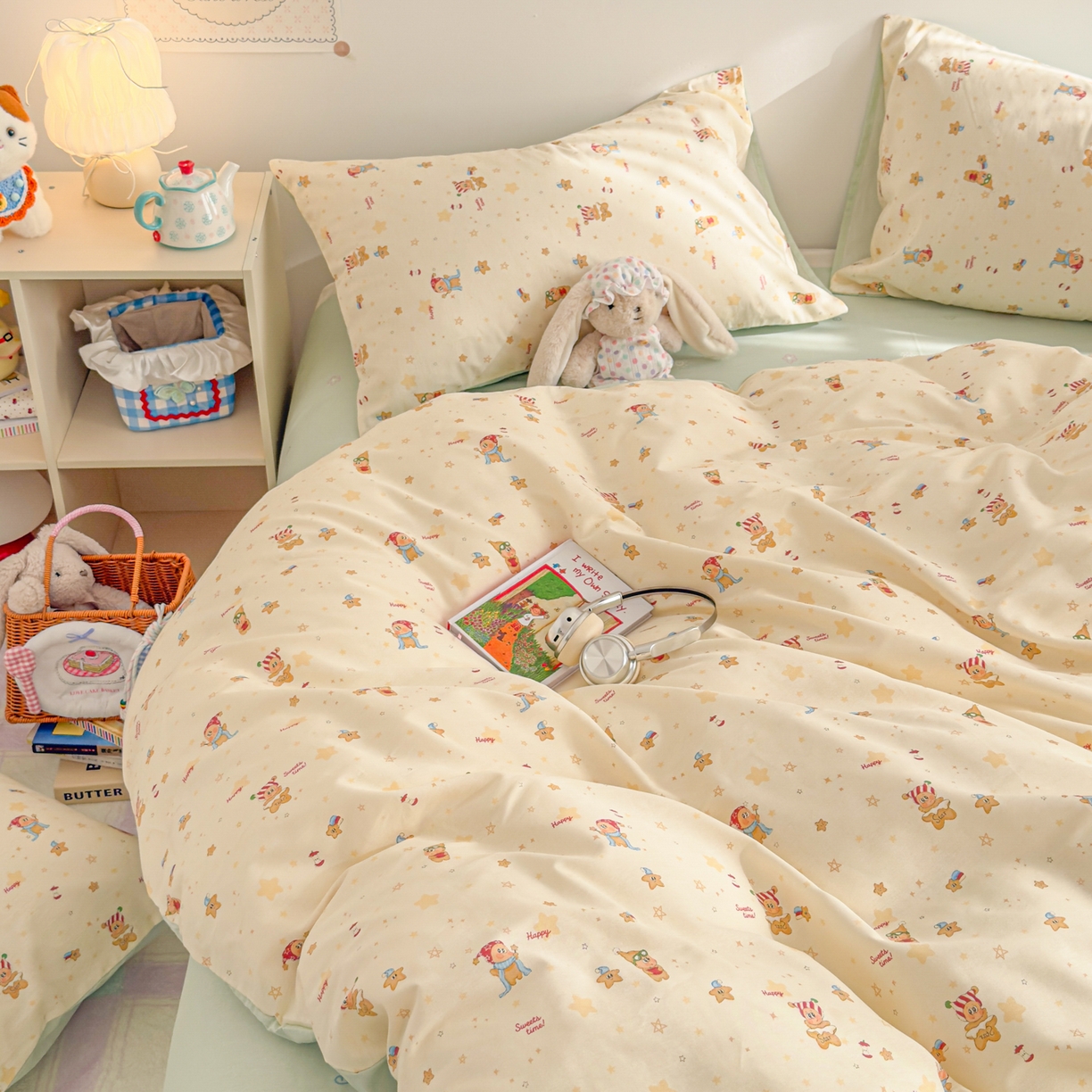 91家纺网 家纺一手货源 找家纺 沐辰 2026新款13070全棉纯棉印花四件套-萌趣 好梦星星