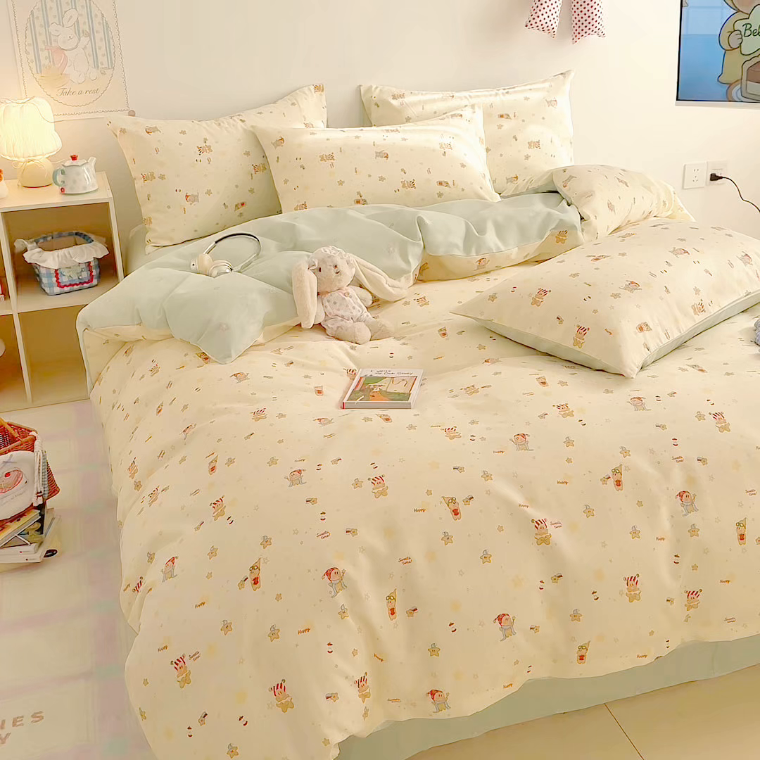 91家纺网 家纺一手货源 找家纺 沐辰 2026新款13070全棉纯棉印花四件套-萌趣 好梦星星
