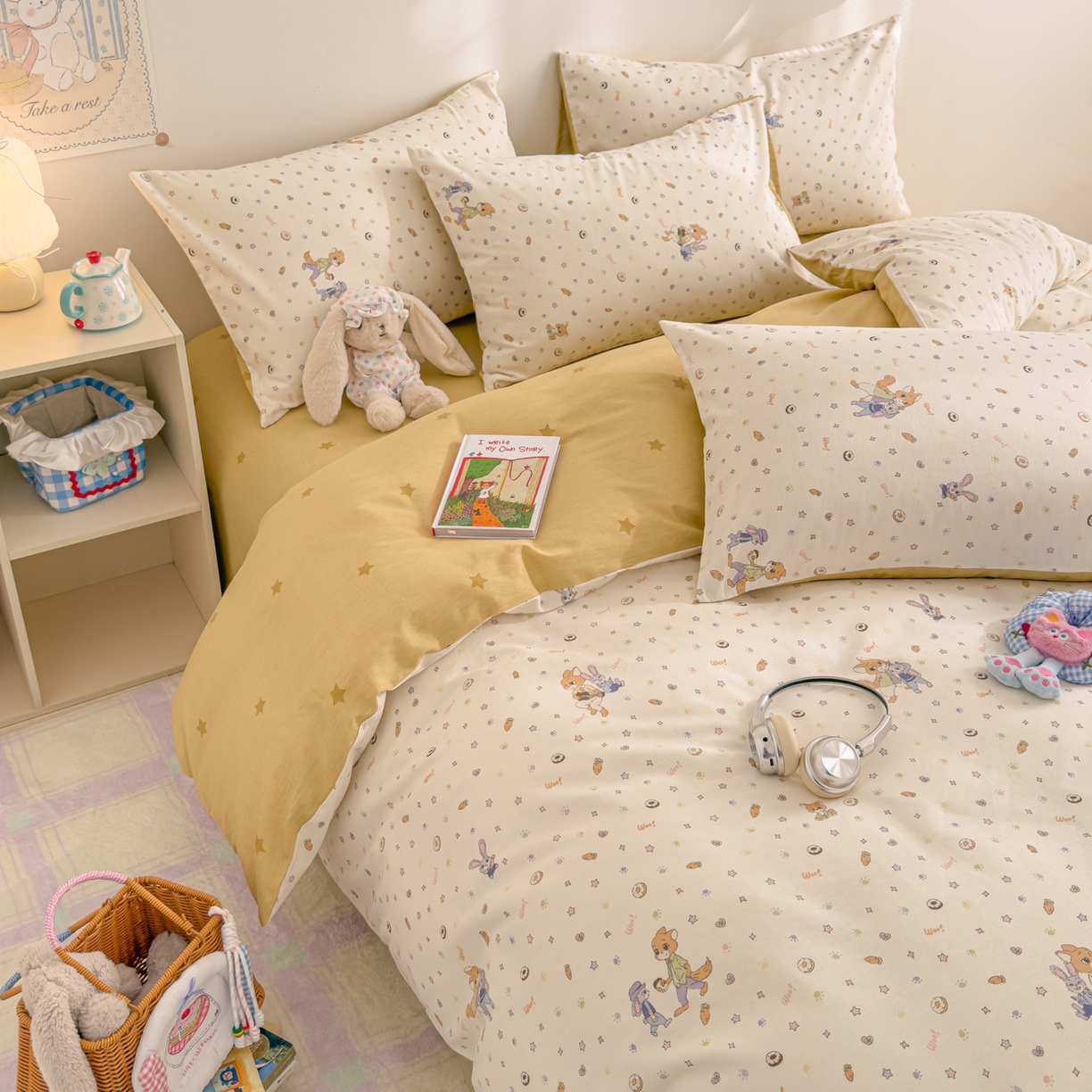 91家纺网 家纺一手货源 找家纺 沐辰 2026新款13070全棉纯棉印花四件套-萌趣 伙伴