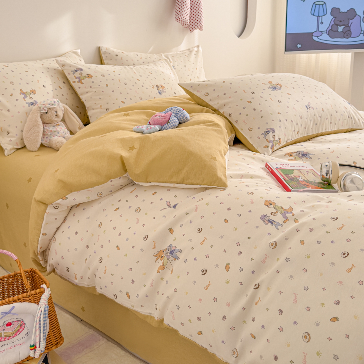 91家纺网 家纺一手货源 找家纺 沐辰 2026新款13070全棉纯棉印花四件套-萌趣 伙伴