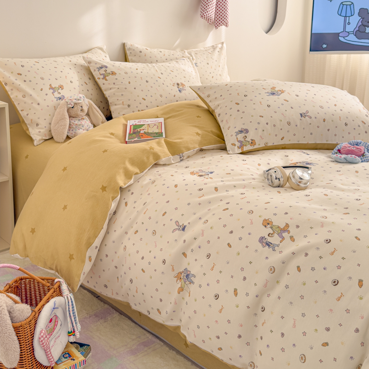 91家纺网 家纺一手货源 找家纺 沐辰 2026新款13070全棉纯棉印花四件套-萌趣 伙伴