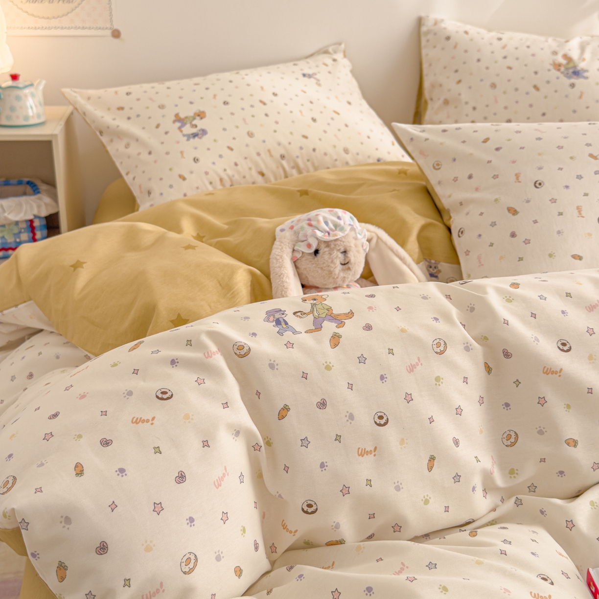 91家纺网 家纺一手货源 找家纺 沐辰 2026新款13070全棉纯棉印花四件套-萌趣 伙伴