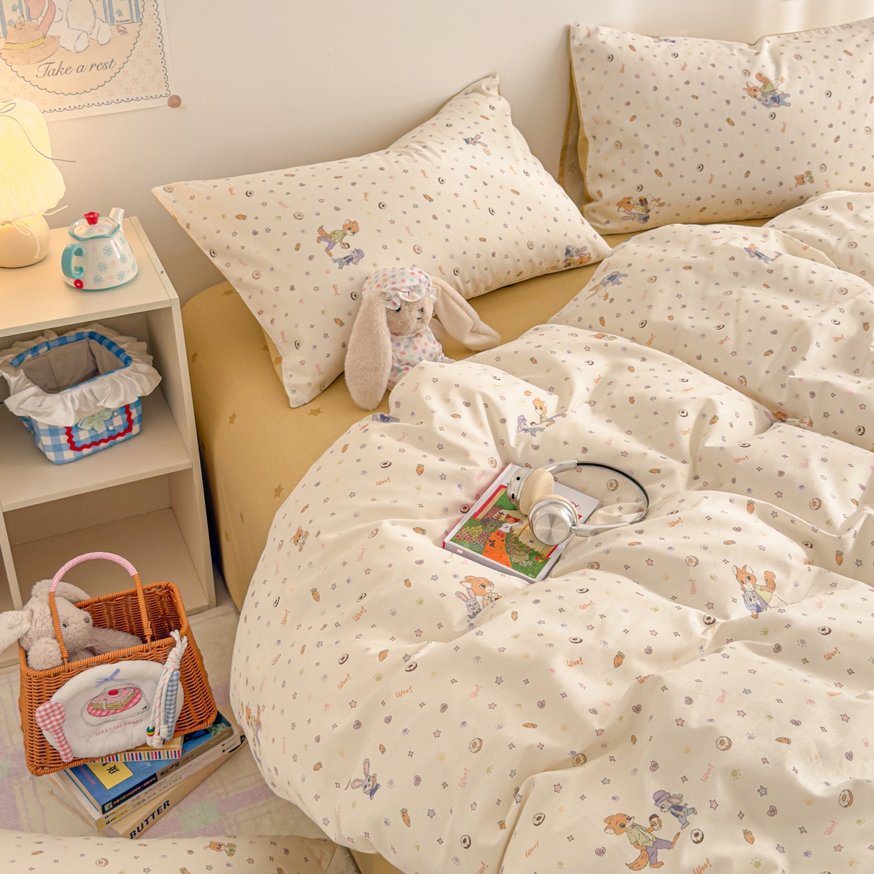 91家纺网 家纺一手货源 找家纺 沐辰 2026新款13070全棉纯棉印花四件套-萌趣 伙伴