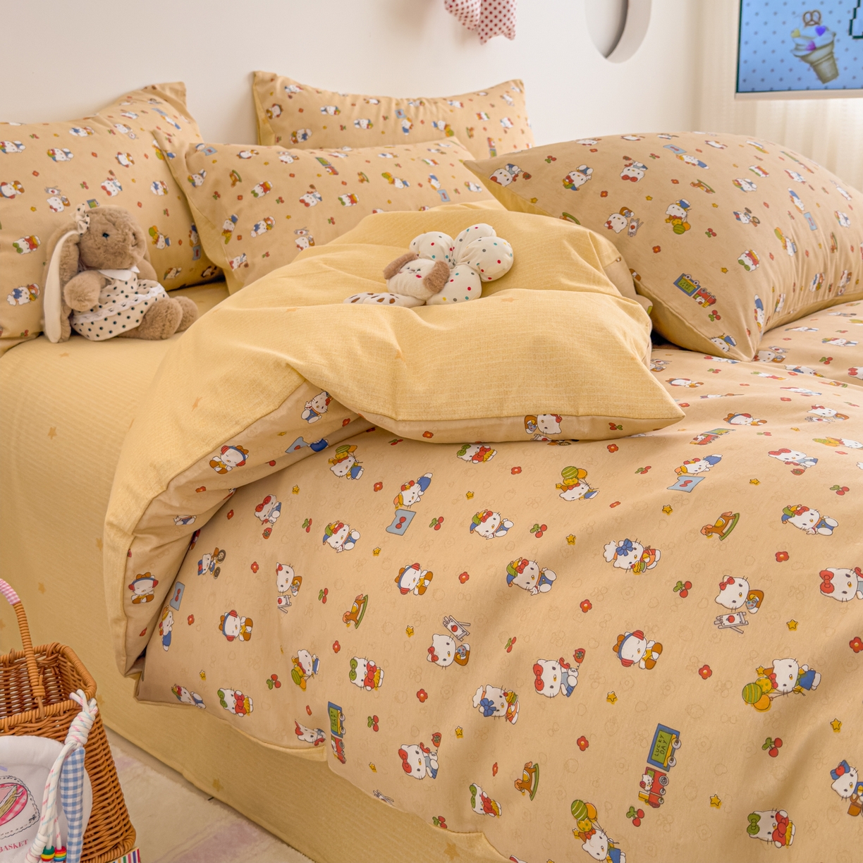 91家纺网 家纺一手货源 找家纺 沐辰 2026新款13070全棉纯棉印花四件套-萌趣 假日猫咪