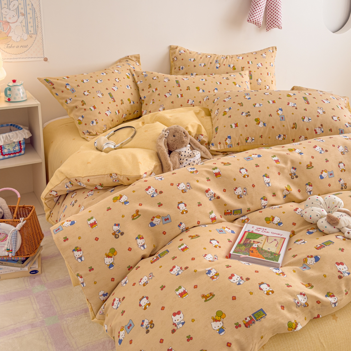 91家纺网 家纺一手货源 找家纺 沐辰 2026新款13070全棉纯棉印花四件套-萌趣 假日猫咪