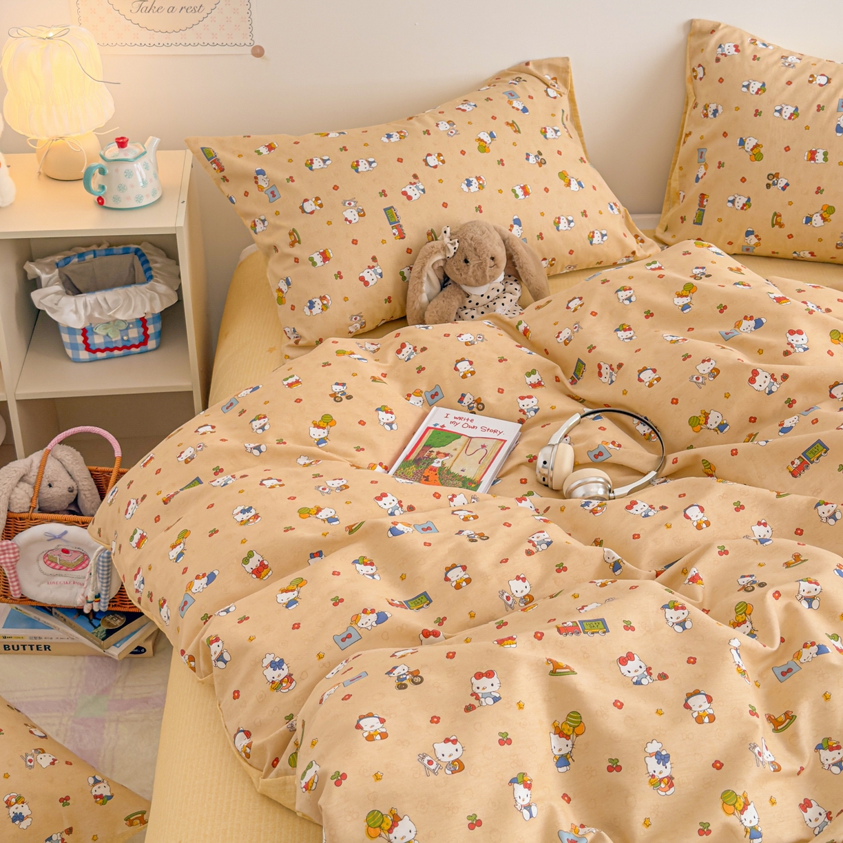 91家纺网 家纺一手货源 找家纺 沐辰 2026新款13070全棉纯棉印花四件套-萌趣 假日猫咪