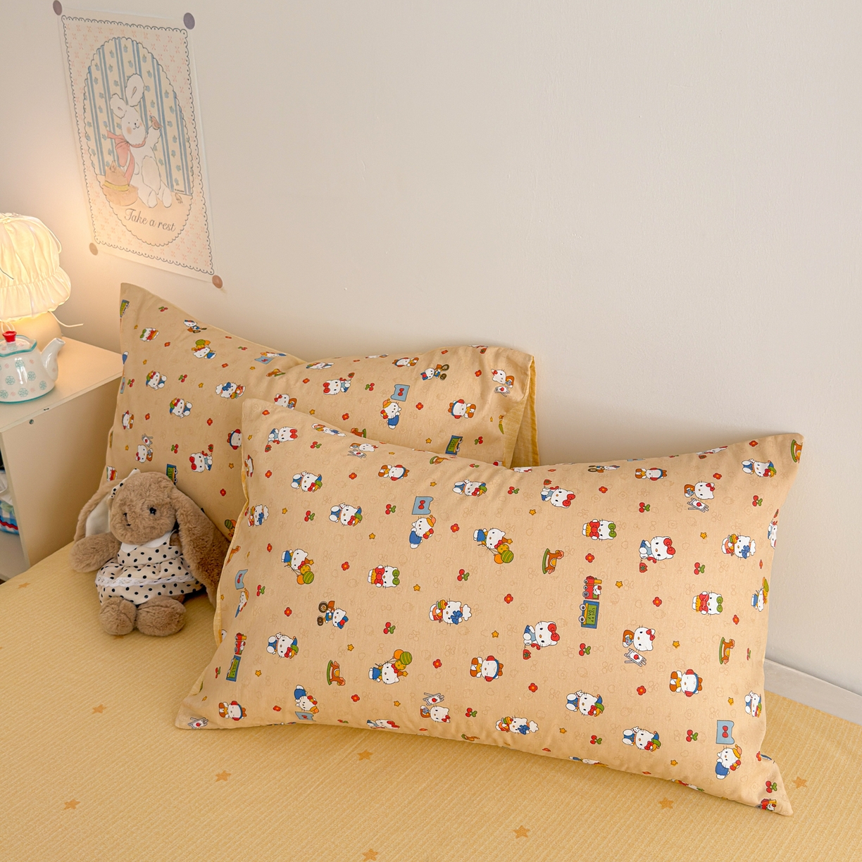 91家纺网 家纺一手货源 找家纺 沐辰 2026新款13070全棉纯棉印花四件套-萌趣 假日猫咪