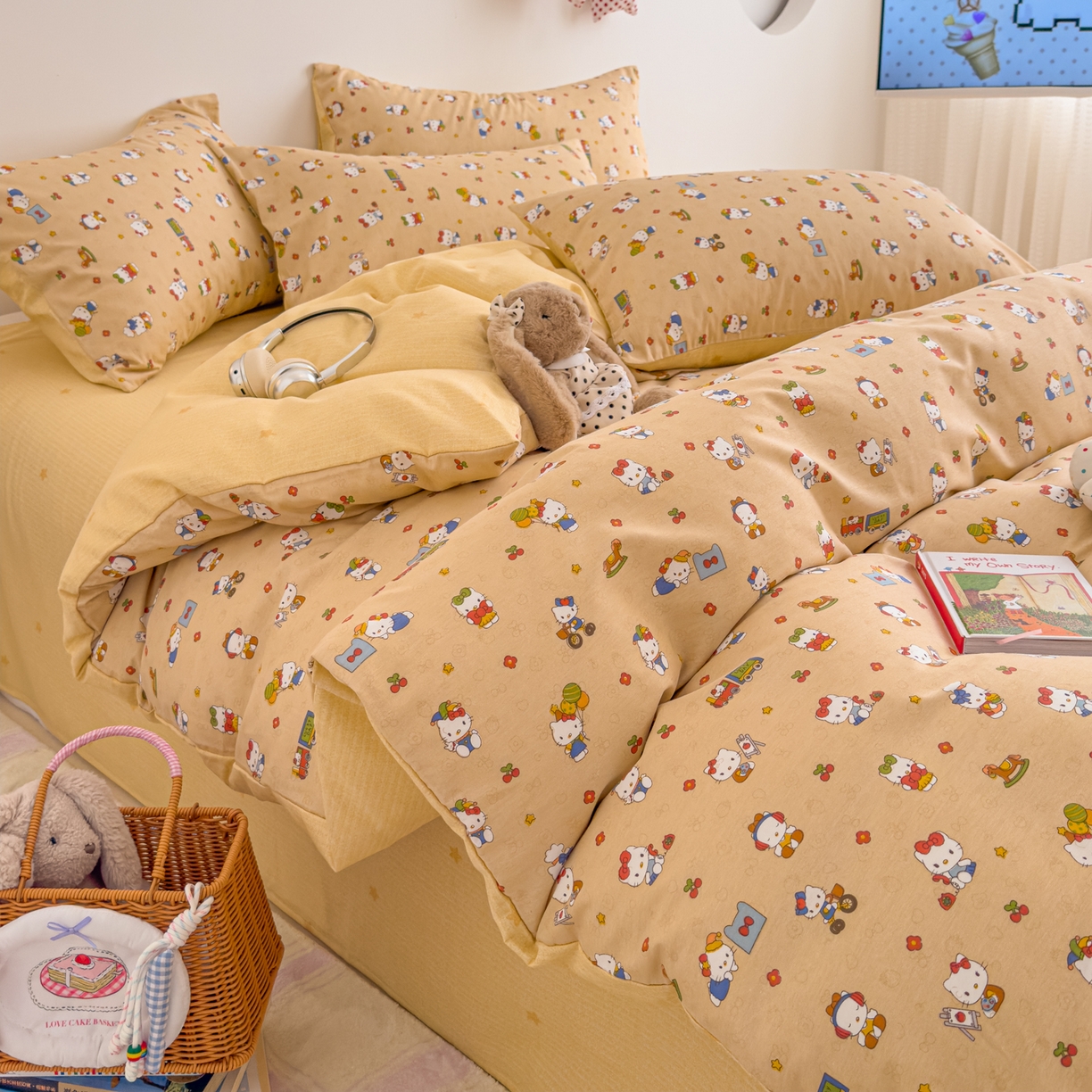 91家纺网 家纺一手货源 找家纺 沐辰 2026新款13070全棉纯棉印花四件套-萌趣 假日猫咪